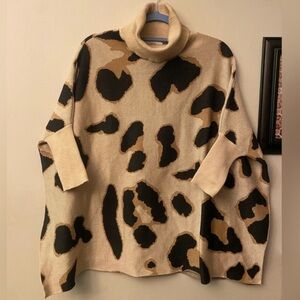 Lucca Couture Leopard Print Turtleneck Sweater